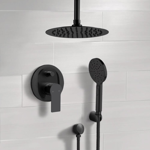 Matte Black Ceiling Rain Shower System with Handheld, Rainfall Shower Head, Shower Faucet Set Remer SFH85
